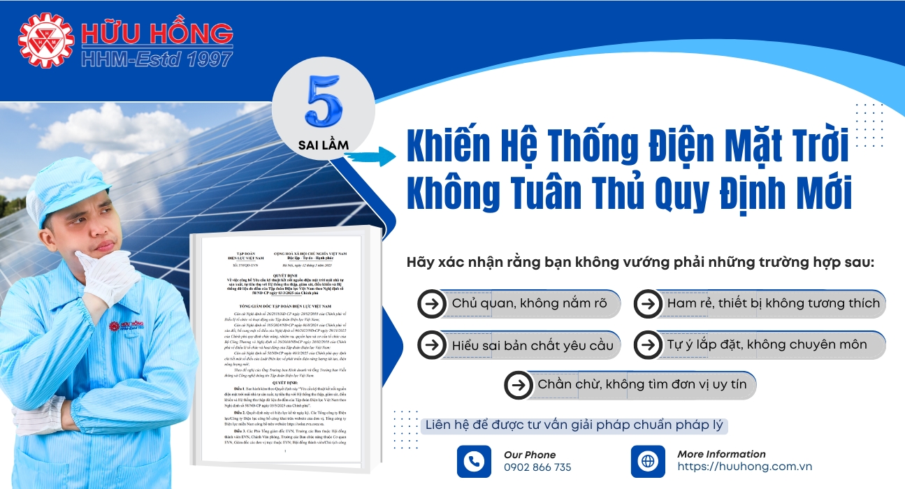 5 Sai lầm khiến hệ thống điện mặt trời không tuân thủ quy định mới